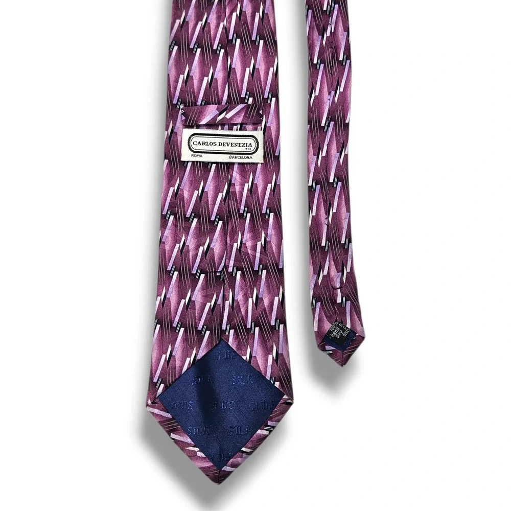 Carlo DeVenezia Silk Necktie Geometric‎ Abstract Purple Retro Office OS